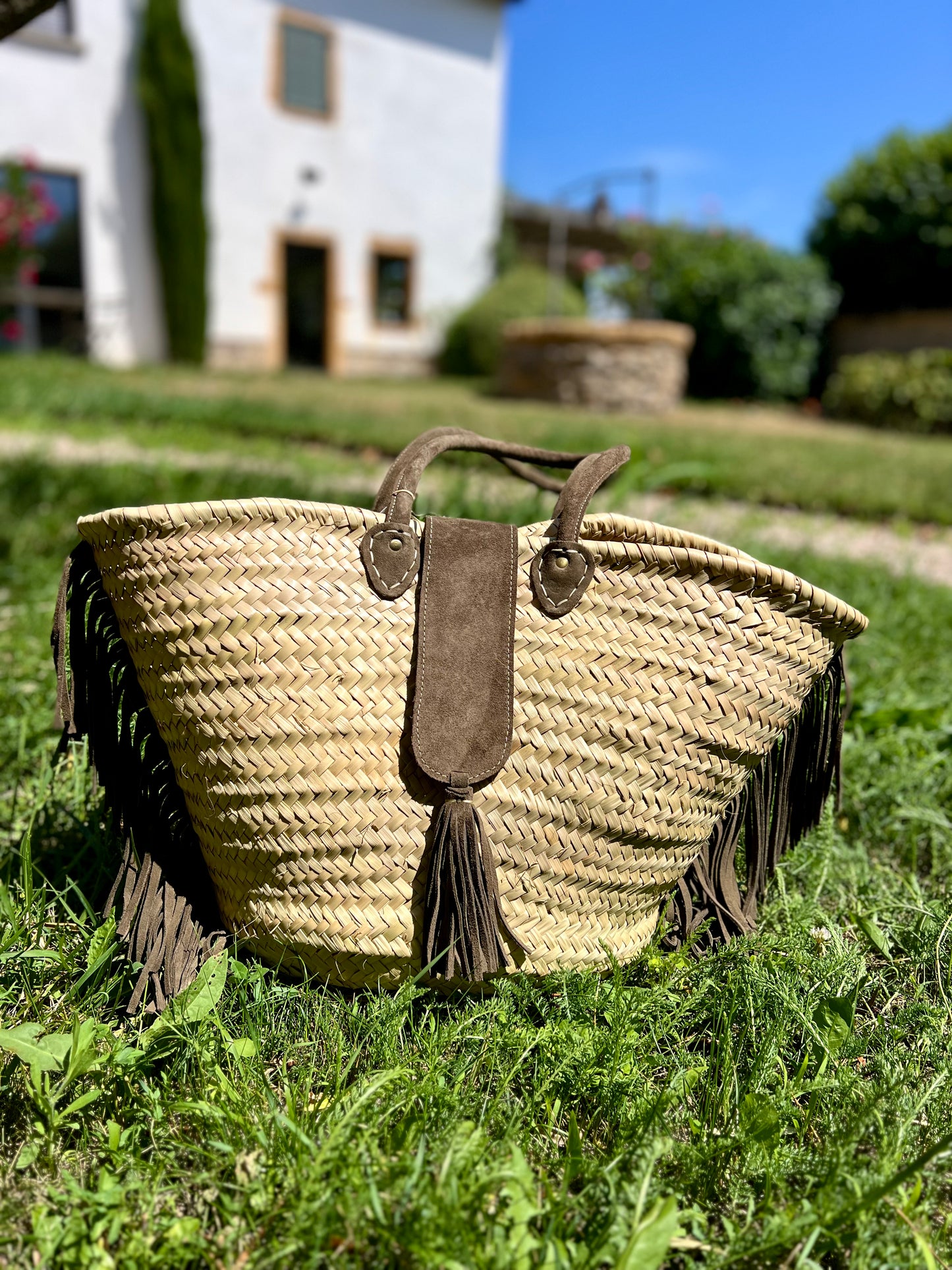 Panier à franges en daim