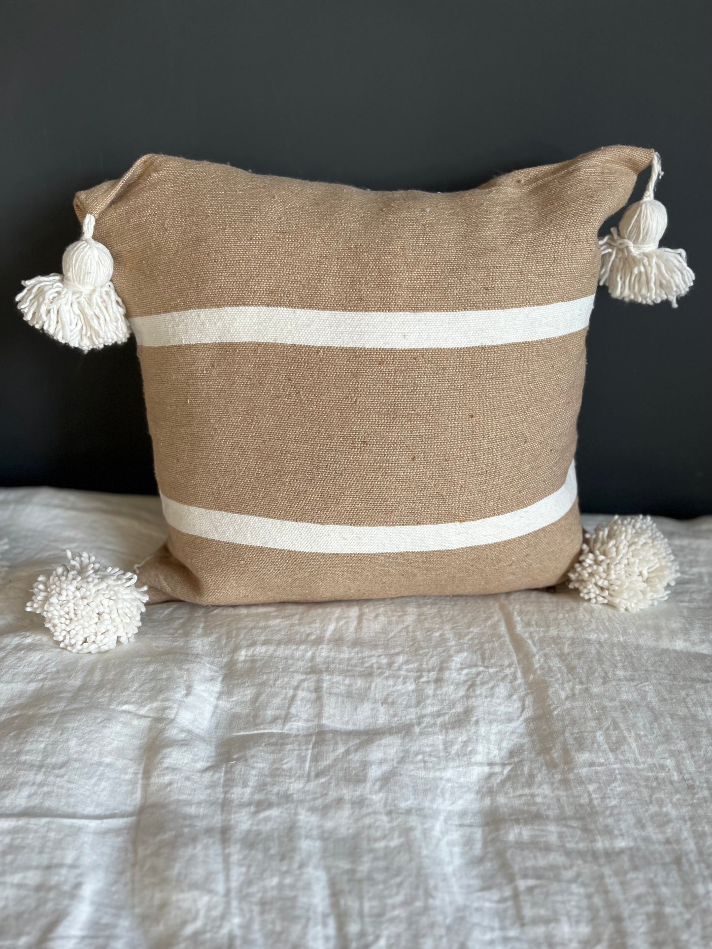 Coussins carrés beige et blanc