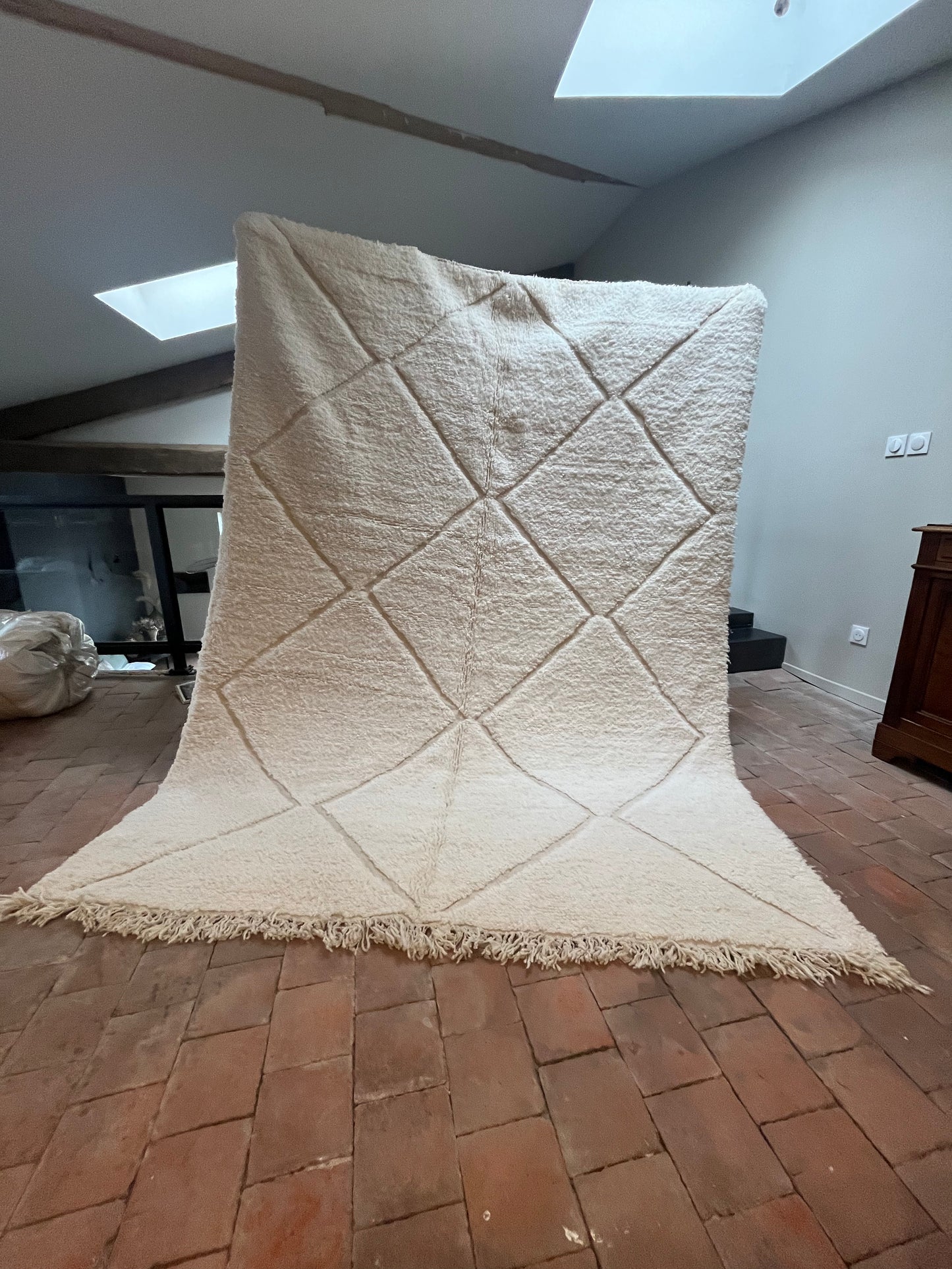 Tapis Beni Ouarain crème à losanges 215X285