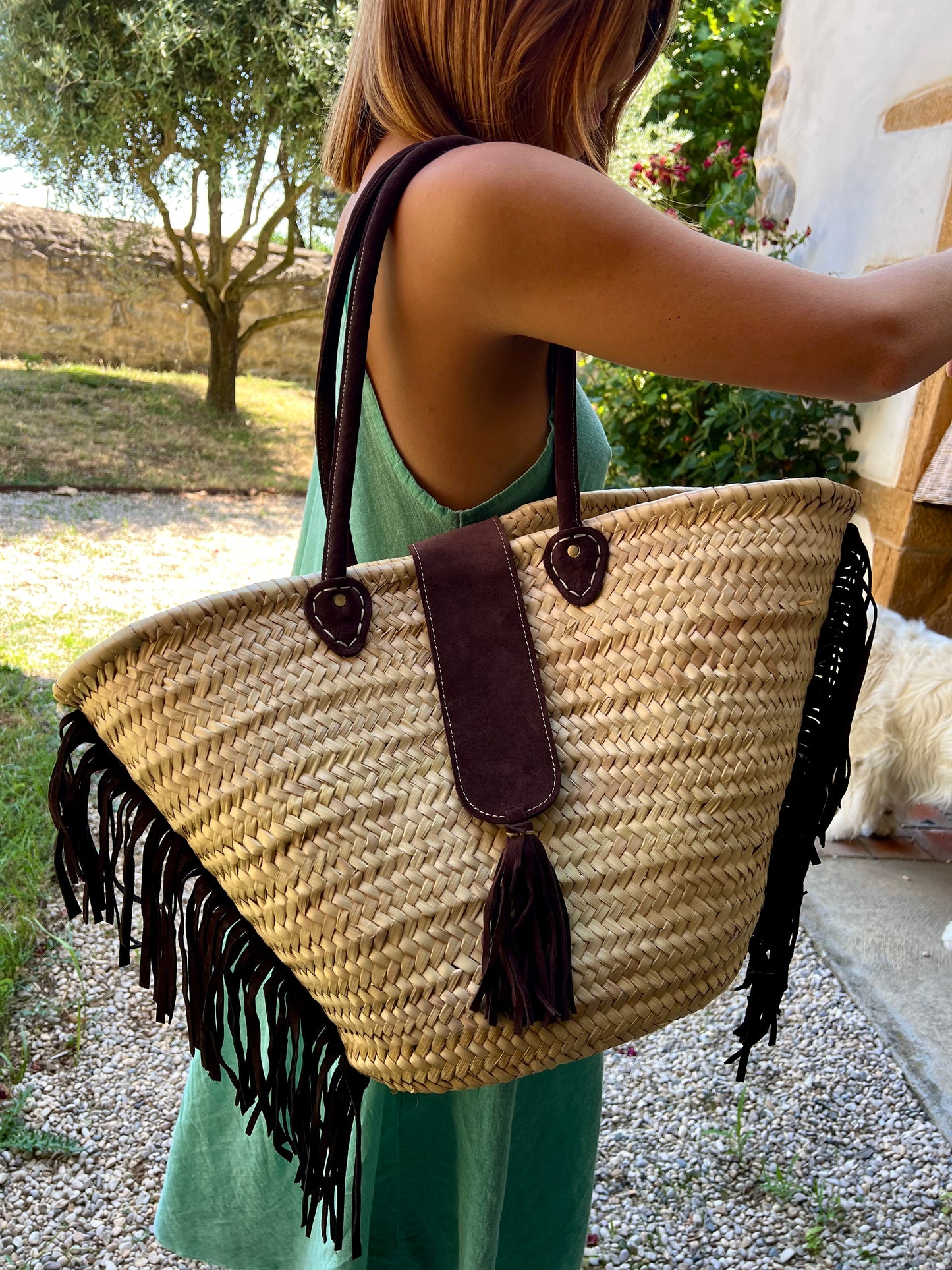 Panier à franges en daim