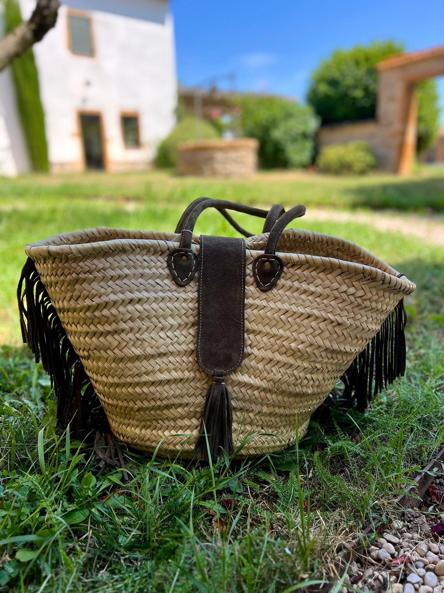 Panier à franges en daim