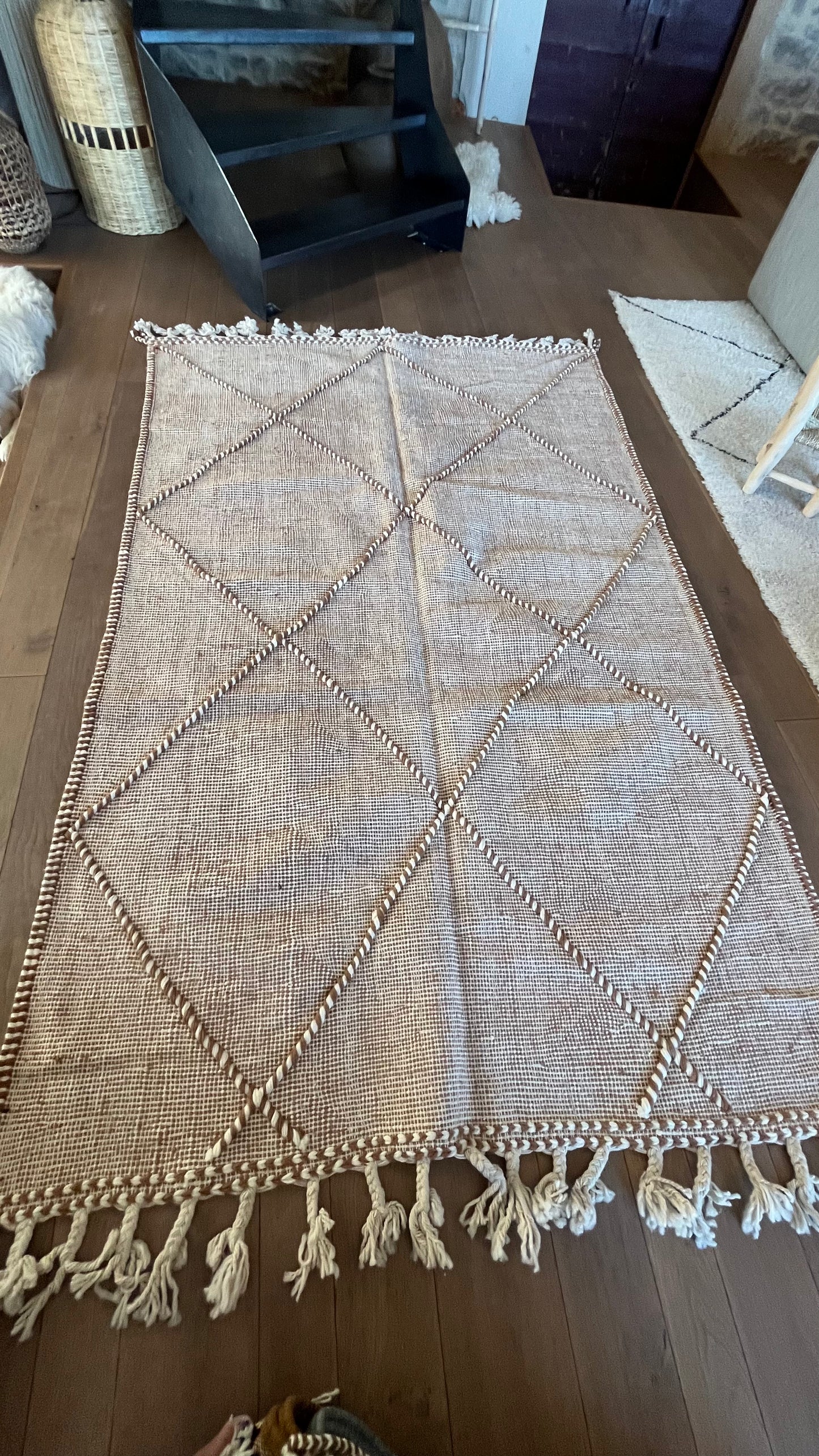 Tapis kilim Boujad crème et cacao 246x164