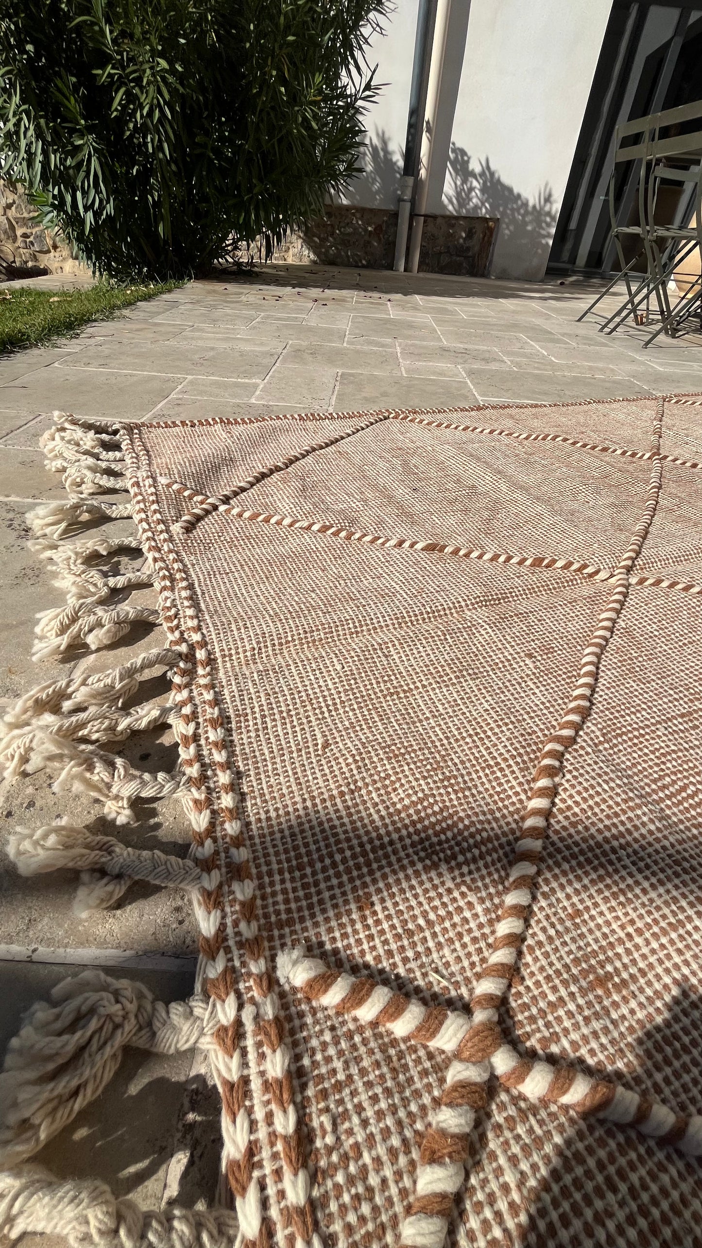 Tapis kilim Boujad crème et cacao 246x164