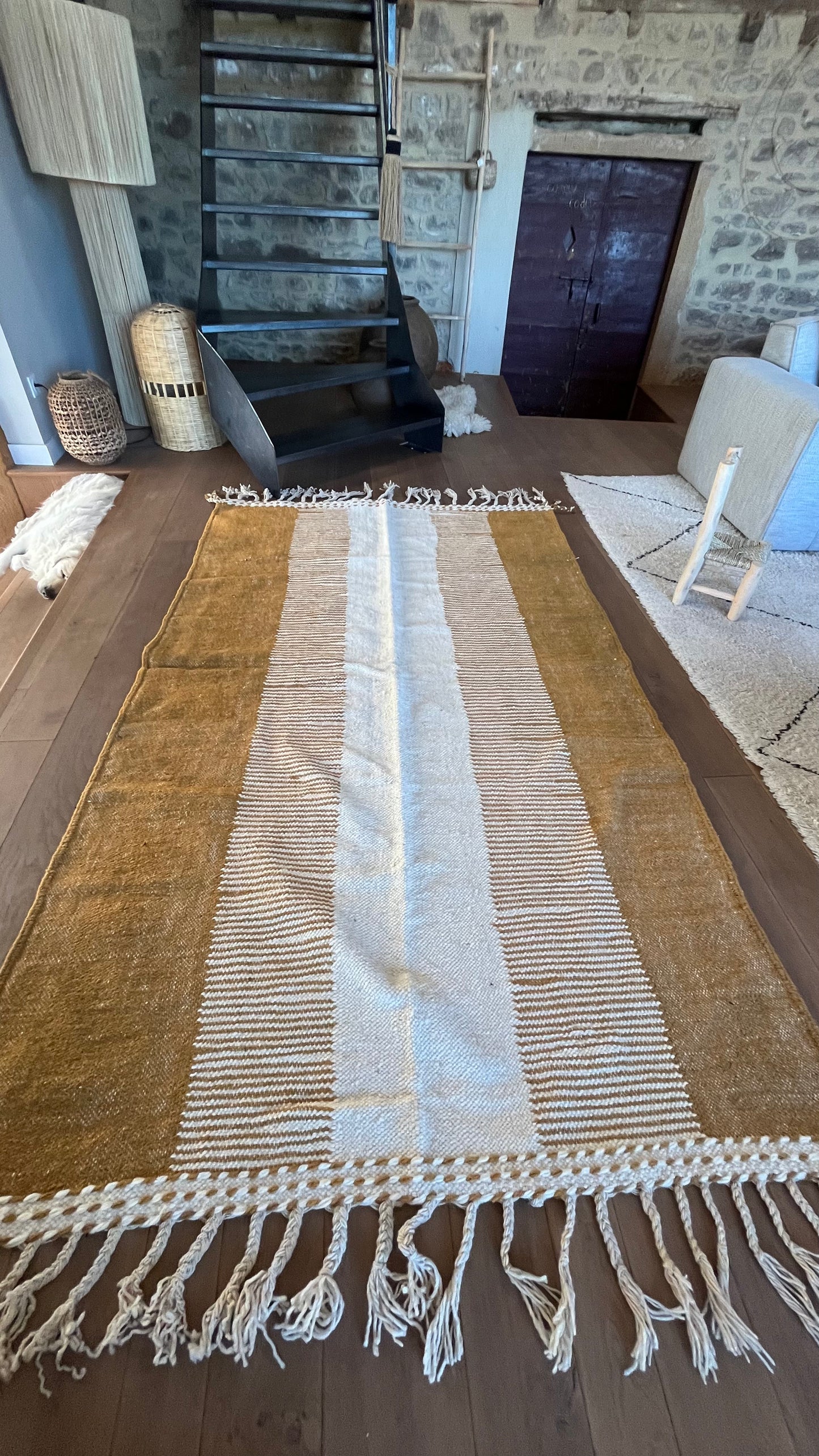 Tapis kilim Boujad crème et safran 260x152