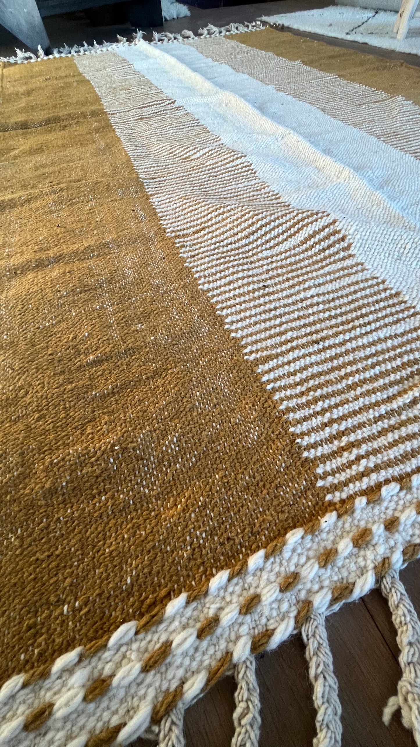 Tapis kilim Boujad crème et safran 260x152