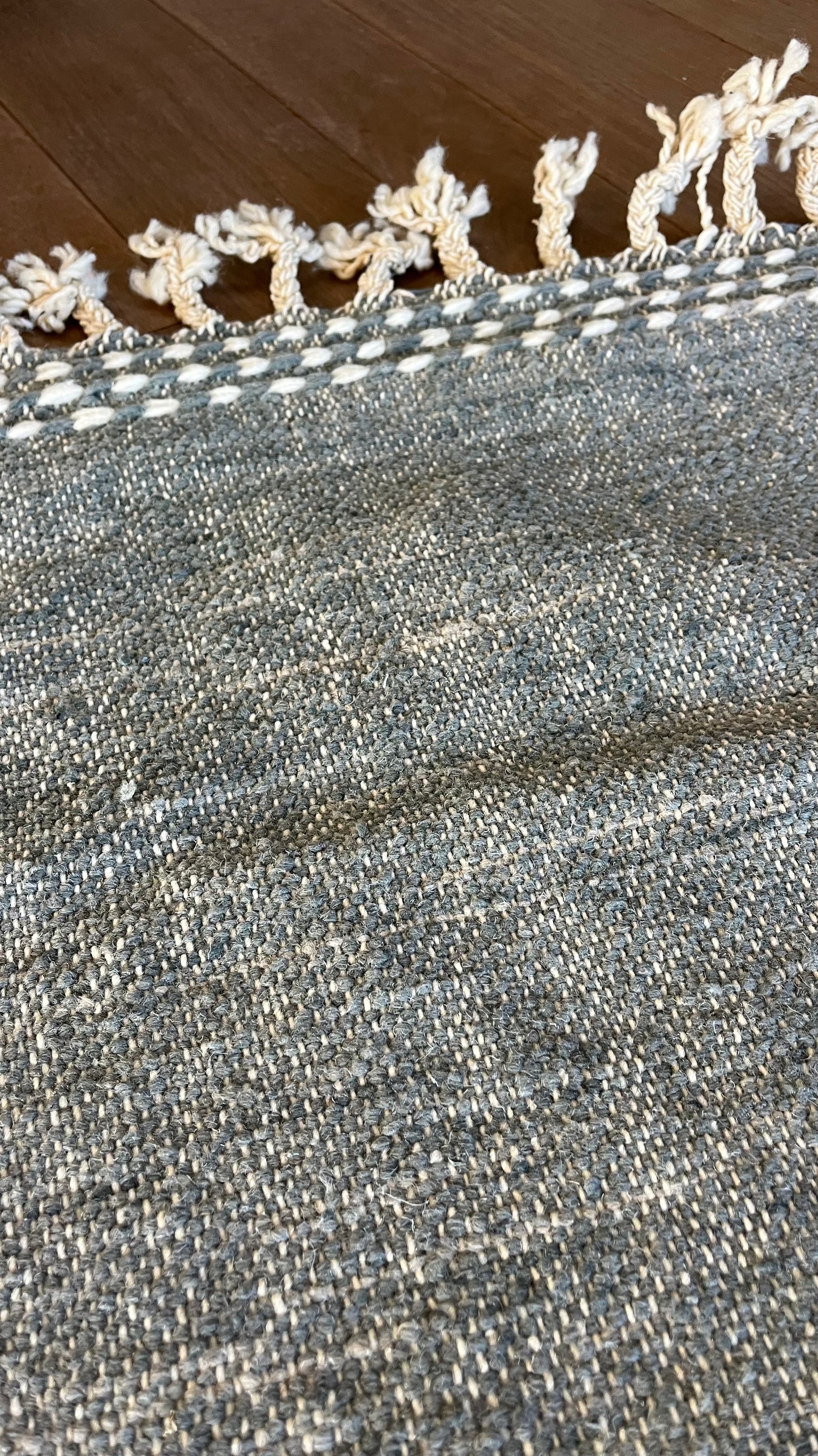 Tapis de couloir kilim Boujad crème, vert et gris 260x78