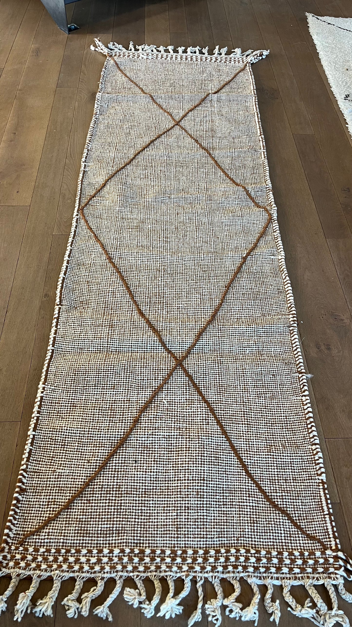 Tapis de couloir kilim Boujad crème et cacao 256x80
