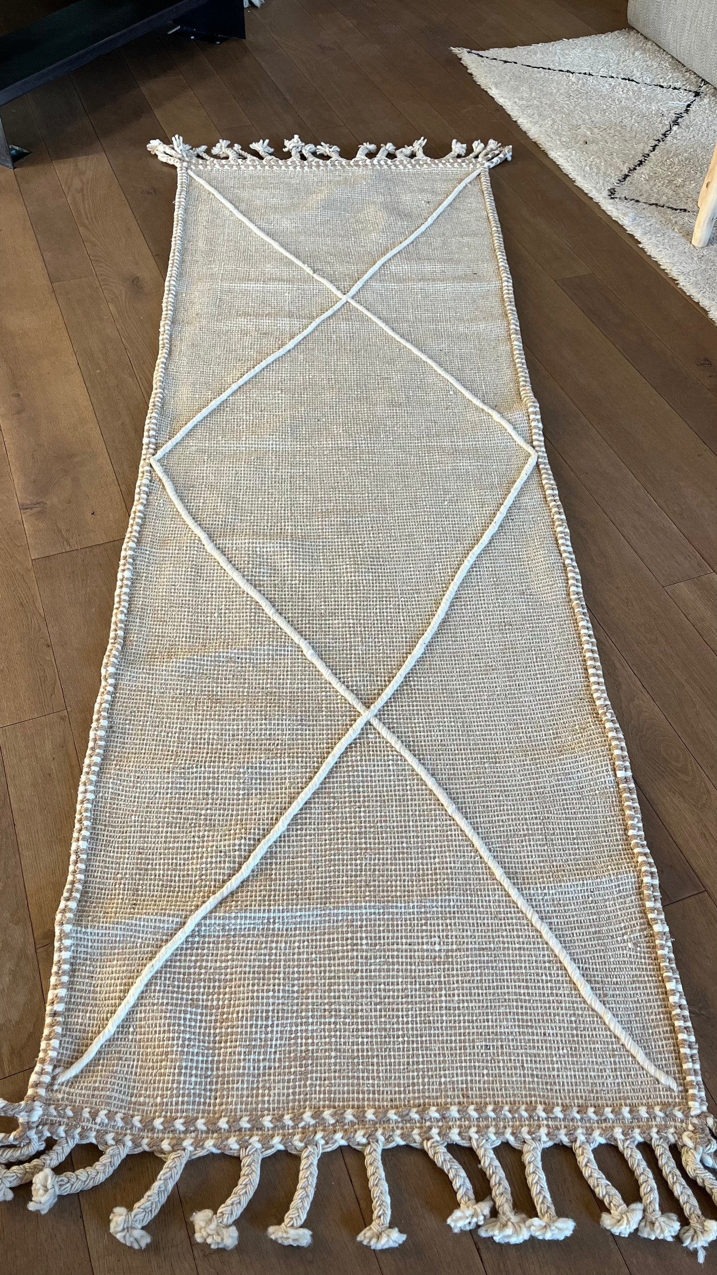Tapis de couloir kilim Boujad crème et beige 248x80