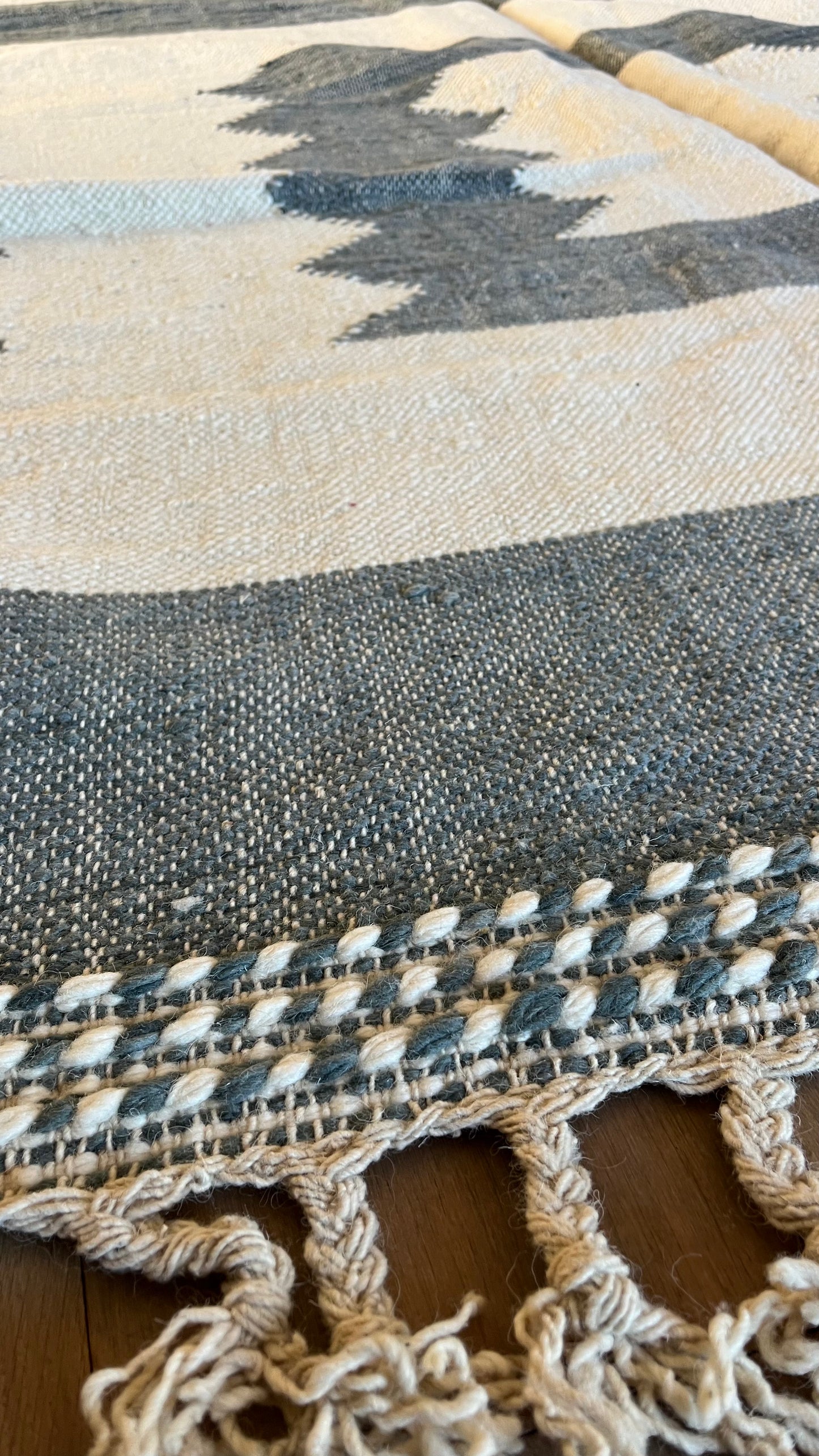 Tapis kilim Boujad crème et bleu/gris 325x212