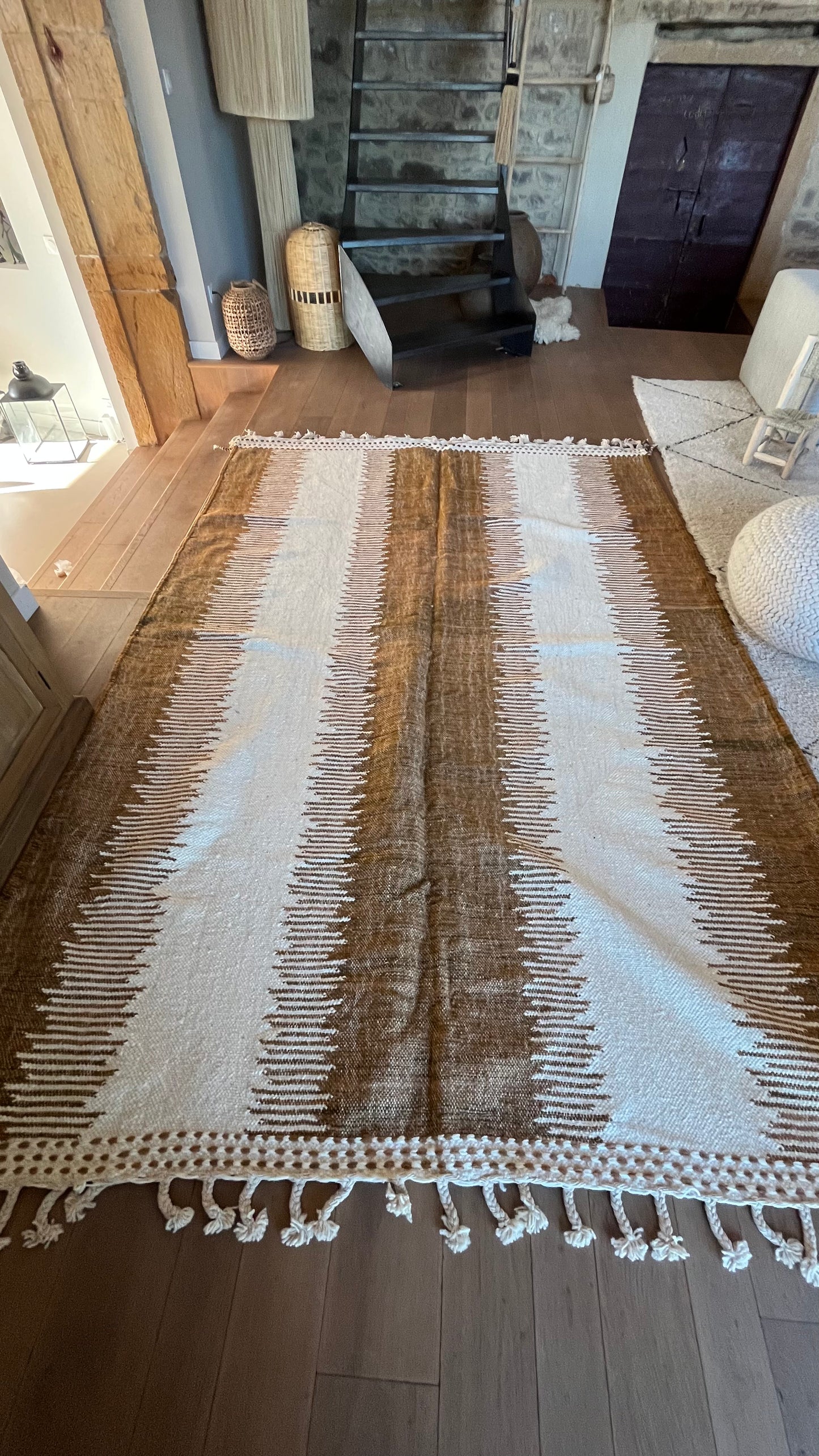 Tapis kilim Boujad crème et safran 300x207